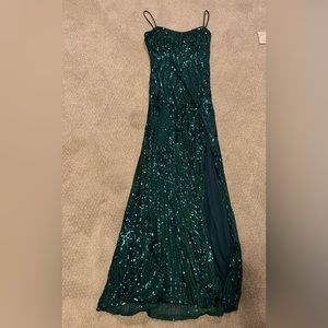 Betsy and Adam Long Sequin Gown in Green